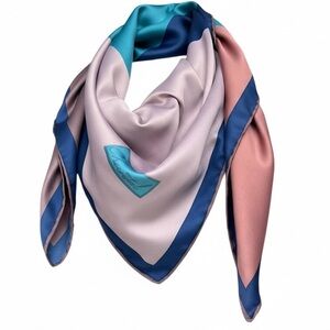 Chantal Silk Scarf Colorblock Square Pink Teal Blue Large Square Shawl Wrap